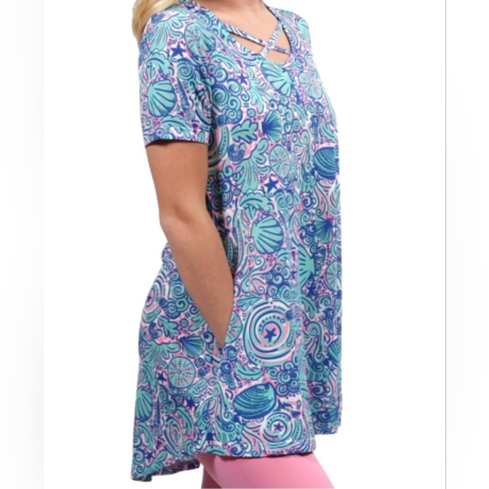 Simply Southern Pink and Blue SWIRLY Top Seashells Beach Small